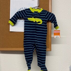 Navy and Lime Striped Kids Footie with Alligator Design